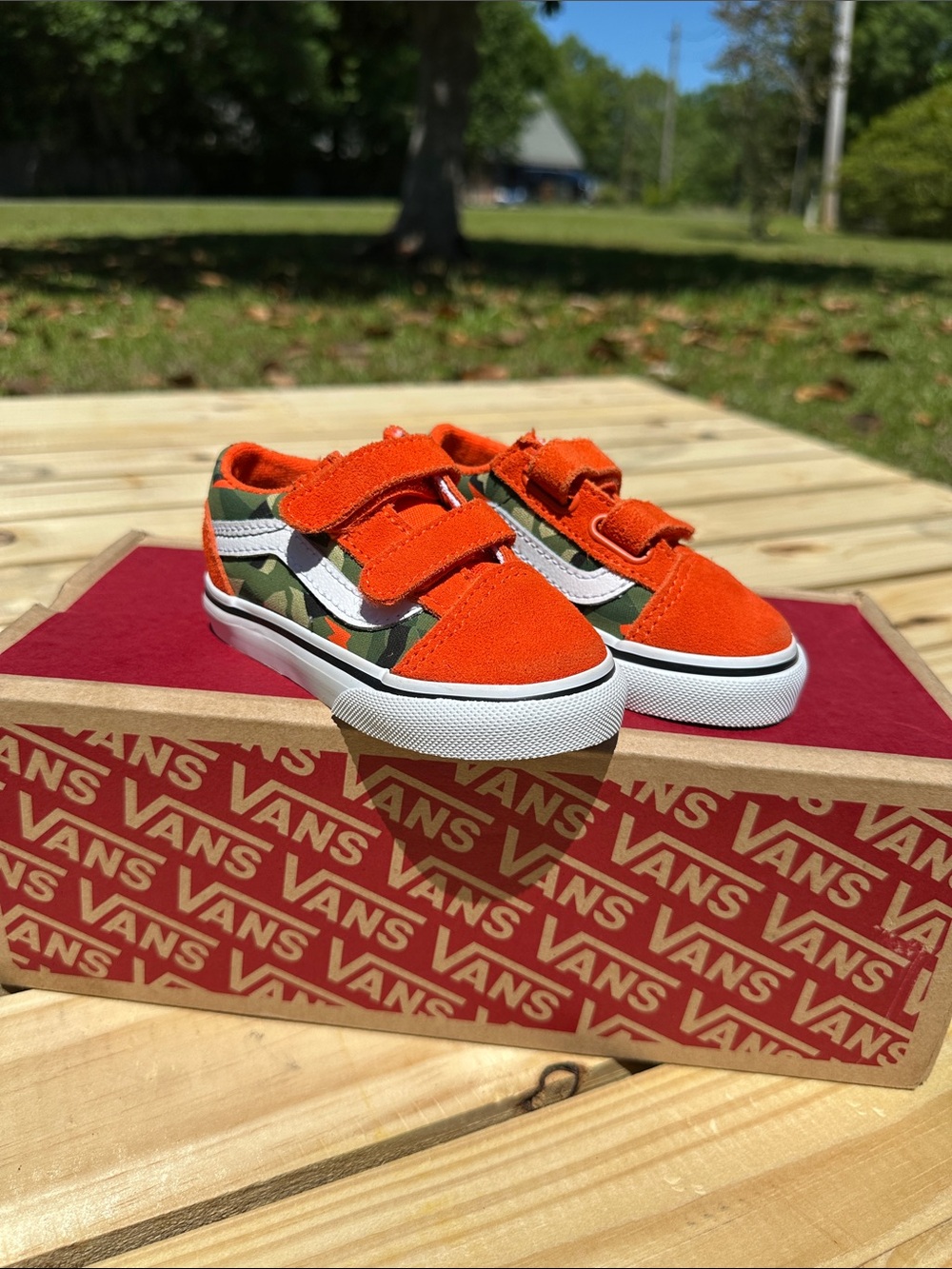 Vans Orange Suede & Green Camo Toddlers Low-Top Sneakers